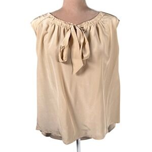 WinterSilks Tie Neck Blouse Womens XL Champagne 100% Silk Sleeveless Top NEW